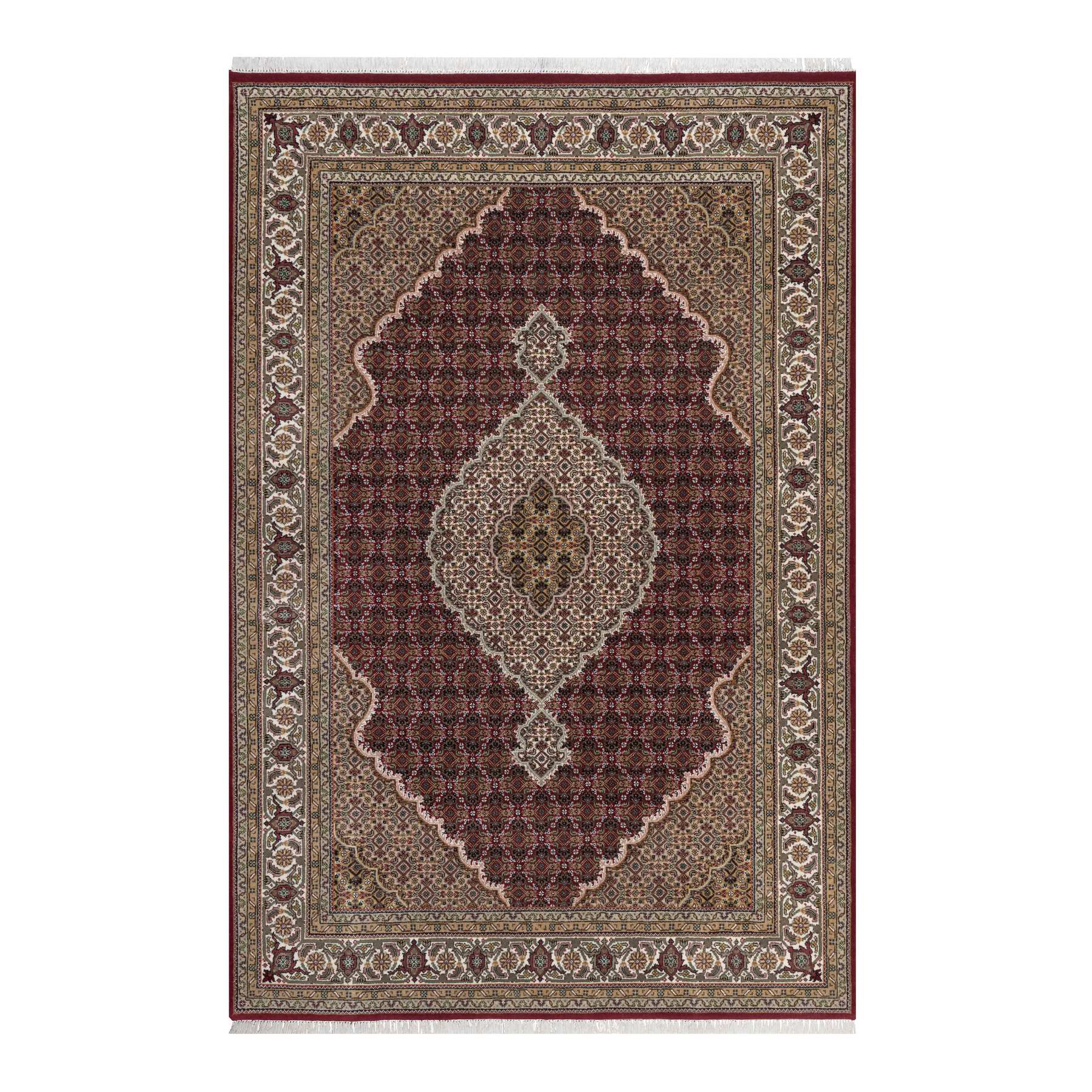 Rhubarb Red, 175 KPSI, Tabriz Mahi with Fish Medallion Design, Hand Knotted, 100% Wool, Oriental Rug